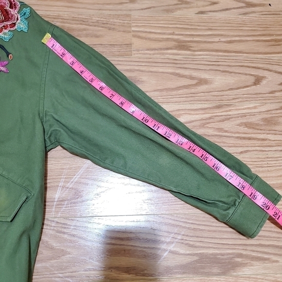 BASIC house women floral embroidred patch khaki green jacket size XS - Picture 13 of 16
